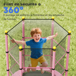 Trampoline Enfant Ø 1,40 × 1,90H m Filet de sécurité Porte zipée Couvre-Ressorts 6 poteaux rembourrés Inclus Rose