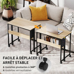 Bureau pliable sur roulettes 80 x 50 cm avec étagère et sac de rangement, chêne