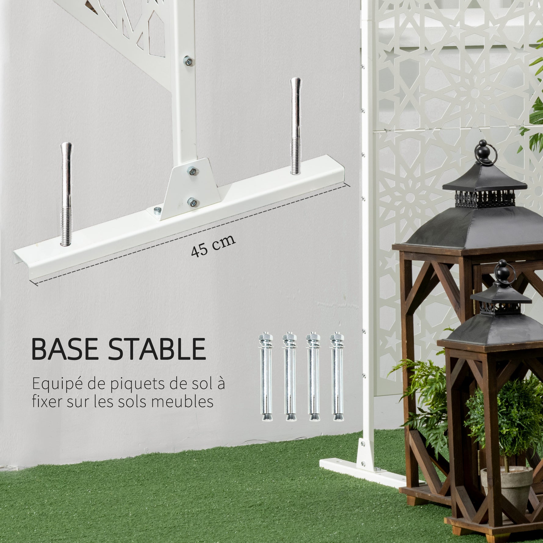 Panneau brise vue décoratif extérieur blanc à motif en métal - 92 x 45 x 198 cm