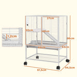 Cage pour petits animaux sur roulettes 2 niveaux avec 2 portes, 1 rampe, 1 étagère de rangement 61,5 x 44,5 x 86 cm gris