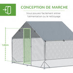 Enclos poulailler parc grillagé extérieur 18 m² chenil volière espace couvert acier galvanisé 6 x 3 x 1,95 m-6