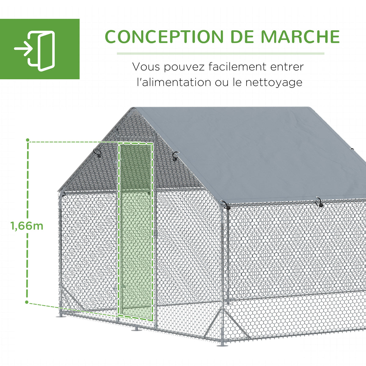 Enclos poulailler parc grillagé extérieur 18 m² chenil volière espace couvert acier galvanisé 6 x 3 x 1,95 m-6
