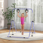 Gymnastikstange für Kinder, klappbare, höhenverstellbare Reckstange mit Turnringen, violett