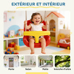 Balançoire pour enfants, balançoire bébé extérieure, dossier haut, barre de sécurité, hauteur ajustable, rouge et jaune