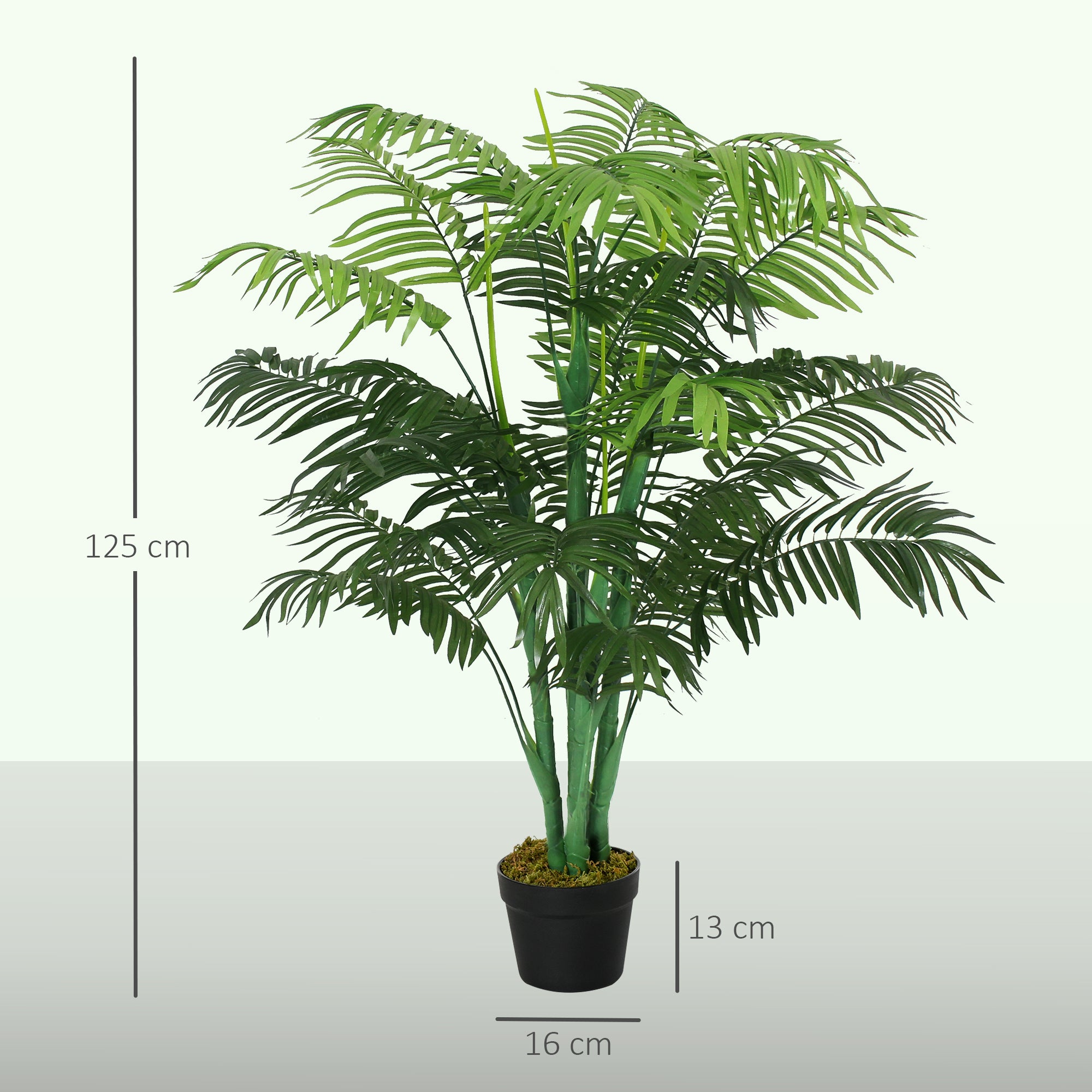 Palmier Artificiel 125 cm avec 18 Grandes Feuilles, Base en Ciment et Mousse de Lichen en PE, pour Salon Chambre, Vert