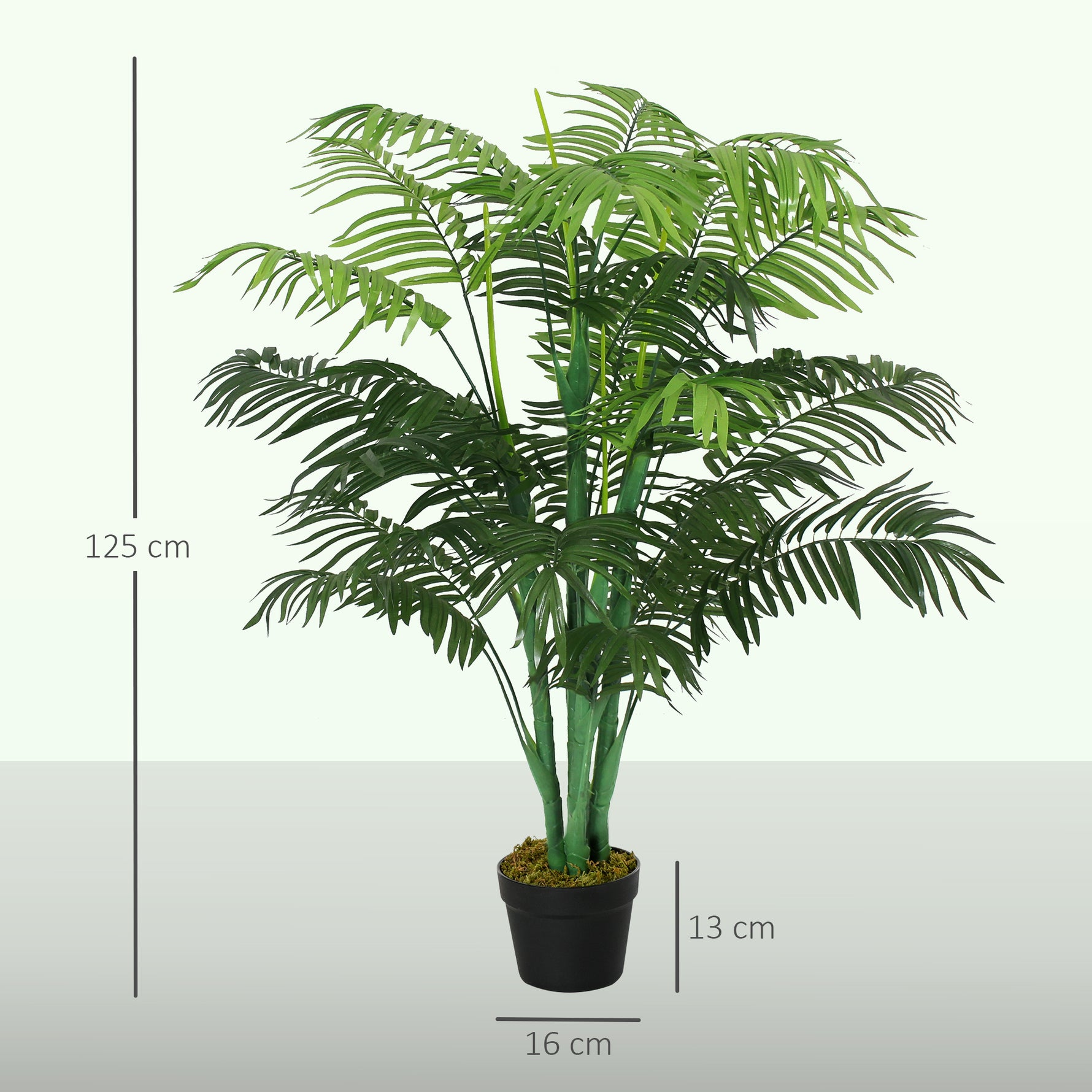 Palmier Artificiel 125 cm avec 18 Grandes Feuilles, Base en Ciment et Mousse de Lichen en PE, pour Salon Chambre, Vert