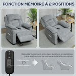 Sillón relax eléctrico, sillón reclinable, puerto USB, reposapiés, bolsillos laterales, mando a distancia, 86x90x103cm, gris claro