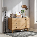 Commode 6 tiroirs meuble de rangement pieds en bois massif 120 x 40 x 80 cm marron clair