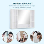 Armoire murale salle de bain avec miroir, meuble salle de bain, 7 étagères ouvertes et placard,100 x 15 x 70 cm, blanc