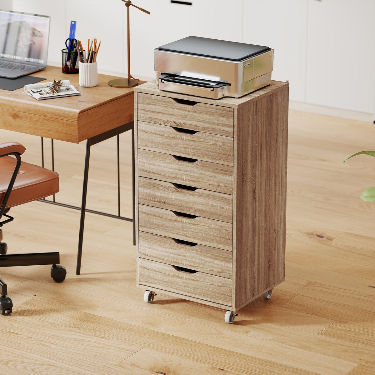 Caisson de bureau à roulette meuble rangement bureau avec 7 tiroirs organisateur pour documents, format A4 ou lettres