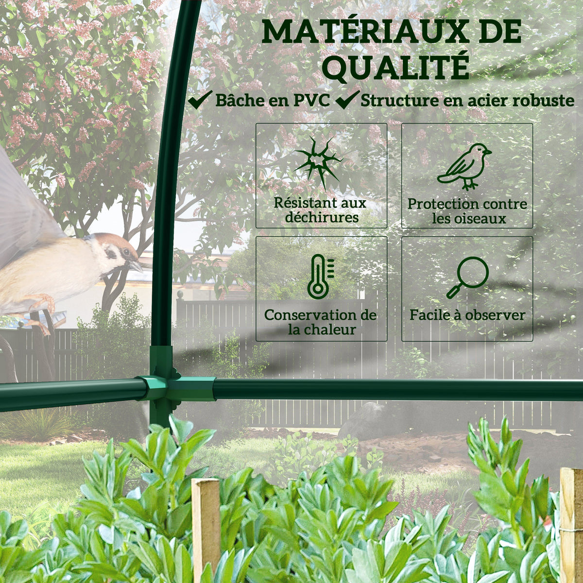 Serre de jardin adossée, serre de balcon, bâche renforcée PVC, 2 portes enroulables, 214 x 118 x 212 cm, transparent