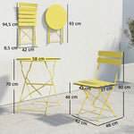 Ensemble Bistrot de Jardin 3 Pièces Table et 2 Chaises Pliantes à Lattes Double Protection Antirouille Jaune