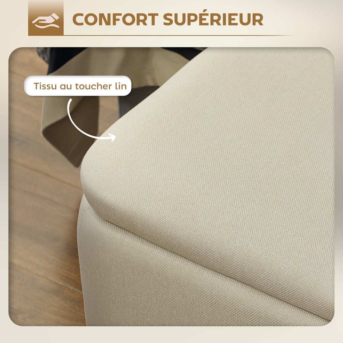 2-in-1-Sitzbank mit Stauraum aus Stoff und schwarzen Stahlbeinen, 102 x 40 x 39,5 cm, beige