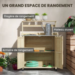 Table de rempotage table de jardinage placard et étagères et plateau patins antidérapants 90,5x41x124,5cm bois naturel