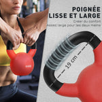 Kettlebell 10 kg en métal poids pour entraînements avec poignée antidérapante et fond plat 19x12x22cm rouge et noir