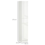 Meuble colonne rangement salle de bain style contemporain 2 placards 3 étagères et 1 tiroir coulissant panneaux particules brillant dim. 30l x 28P x 170H cm blanc laqué