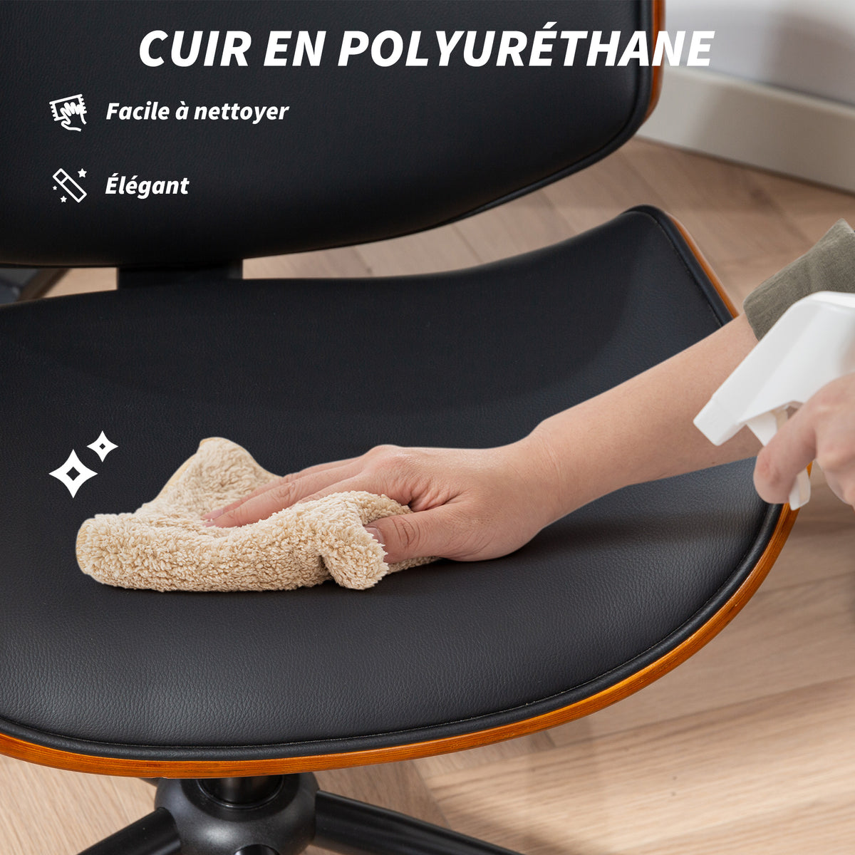 Chaise de bureau sans accoudoirs, fauteuil de bureau ergonomique, hauteur réglable et pivotant 360°, 52x54x84cm, noir