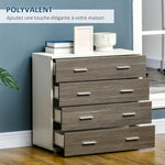 Commode meuble de rangement style contemporain 4 tiroirs 76 x 35 x 72 cm blanc et gris
