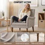 Fauteuil, 1-zitsbank met hoge rugleuning, armleuningen, brede zitting, poten van rubberwood, linnen stof, grijs