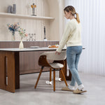 Lot de 2 chaises de salle à manger, chaises de cuisine rembourrées avec dossier incurvé et pieds en bois massif, beige