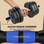 Kit Haltères Musculation Haltères Réglables 25 kg 3 en 1, Ensemble de Poids Réglable avec Barre d'Extension Bleu
