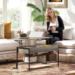 Table basse avec plateau relevable, table de salon avec compartiment caché et étagère ouverte, 95x40x59cm, gris