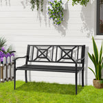 Banc de jardin 2 places banquette extérieur terrasse patio dossier haut assise à lattes accoudoirs