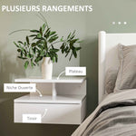 Lot de 2 tables de chevet murales tables de nuit tiroir coulissant, niche, plateau, 35 x 32 x 22,5 cm blanc