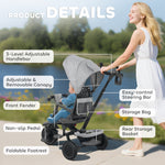 Tricycle bébé évolutif 6 en 1, tricycle enfant pliable avec poignée parentale réglable, siège pivotant 360°, gris