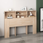 Tête de lit sur pied avec rangements, accessoire de lit 4 compartiments ouverts, 140 x 19 x 103,5 cm, effet bois naturel