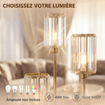 Lampadaire Étagère Verre 3 Lumières Lampe sur Pied Abat-jour Verre Doré