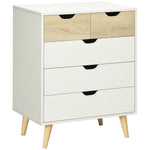 Commode 5 tiroirs meuble de rangement 4 pieds biseautés - bois, 60 x 40 x 77,5 cm, blanc