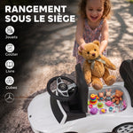 Porteur Enfants 3 en 1 Mercedes-Benz sous Licence, Garde-Corps, Espace de Rangement, Klaxon, 83x40x90cm, Blanc