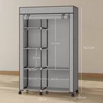 Armadio guardaroba in tessuto mobile contenitore 6 ruote asta appendiabiti e ripiani a giorno 103x43x162,5cm grigio