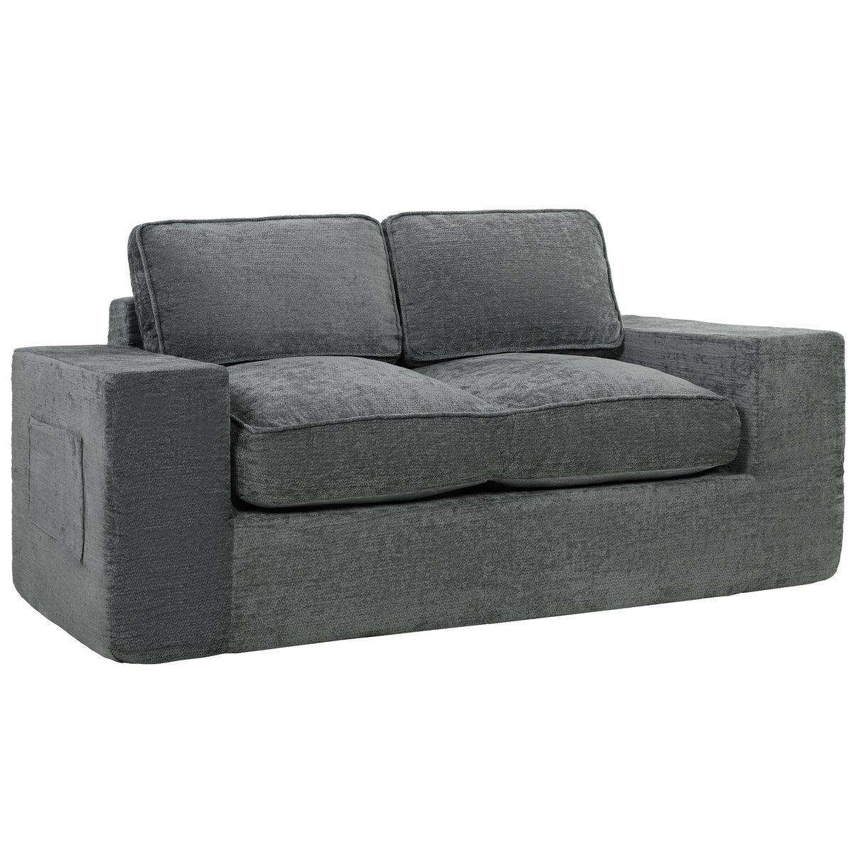 Canapé 2 Places en Chenille, Canapé de Salon 156 cm, Assise et Accoudoirs Larges Rembourrées, 2 Oreillers, Gris
