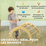 Arche escalade enfants bascule en bois d'intérieur pour garçons & filles, tout-petits de 18 à 48 mois, bois naturel