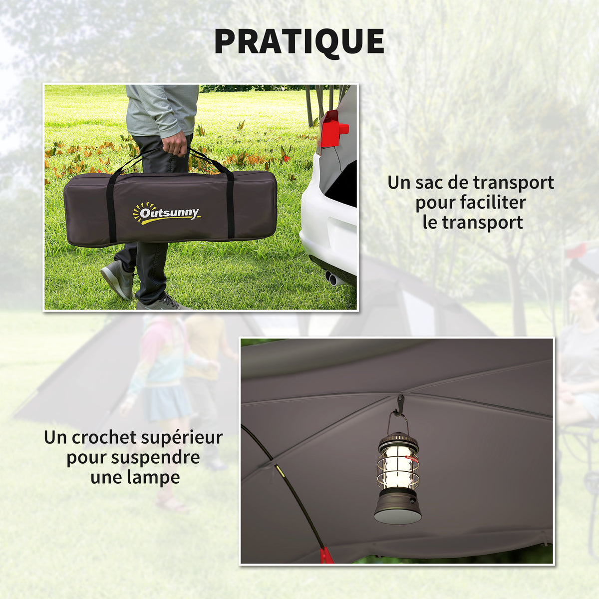 Tente de camping familiale pour 4-6 personnes, tente tunnel imperméable 3000 mm avec 2 portes, sac de transport, noir