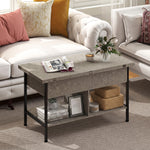 Table basse relevable et extensible, table de salon avec compartiment caché étagères ouvertes, 98x49x55cm, gris