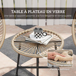 Set de jardín exterior de ratán sintético para 2 personas, tablero de vidrio templado, para balcón, terraza o patio, natural