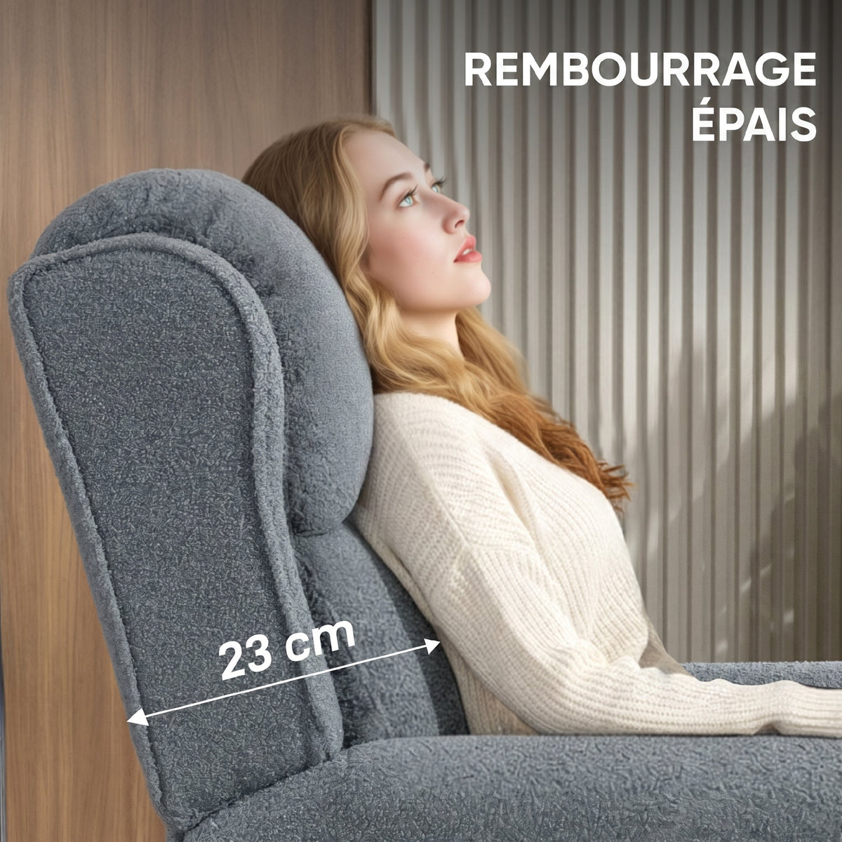 Fauteuil relax inclinable en polaire Teddy, fauteuil de relaxation avec repose-pieds extensible, assise rembourrée, gris