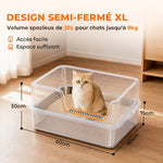 Bac Litière pour Chat en INOX Couvercle Bords Hauts Pelle et Tapis Anti-Adhérent Anti-Odeurs 60x40x30cm Gris Clair