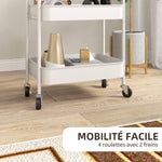 Desserte chariot de rangement en acier chariot de service à roulettes 3 plateaux ajourés 45 x 30,6 x 79 cm blanc