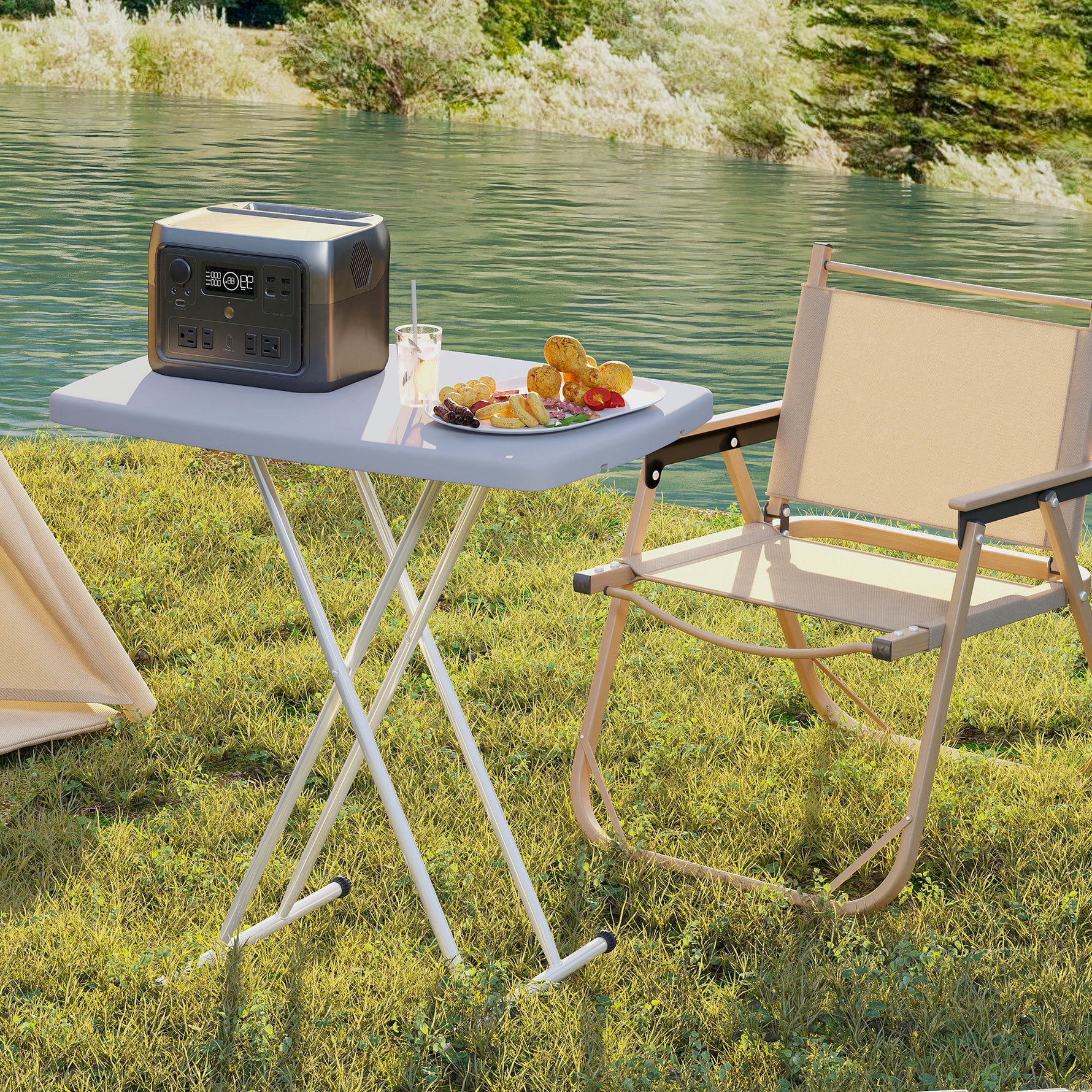 Table d'appoint pliable en HDPE table pliante hauteur réglable sur 6 niveaux pour patios jardins 76 x 50 x 74 cm gris