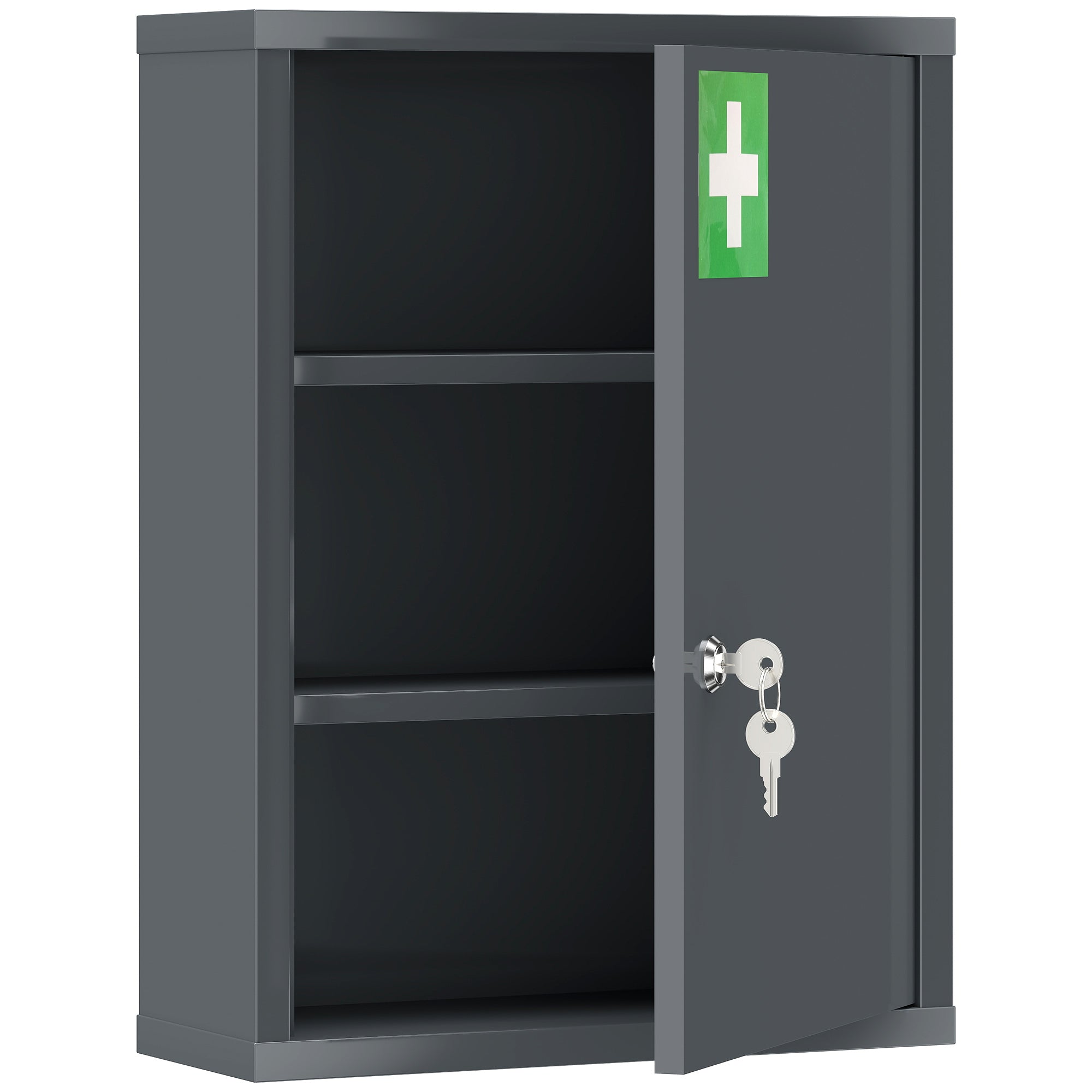 Armoire à pharmacie murale en acier, armoire à médicaments à 3 niveaux porte verrouillable 2 clés, 40x15x53,5cm, gris