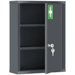 Armario botiquín de pared de acero, armario para medicamentos de 3 niveles con puerta con cerradura y 2 llaves, 40x15x53,5 cm, gris