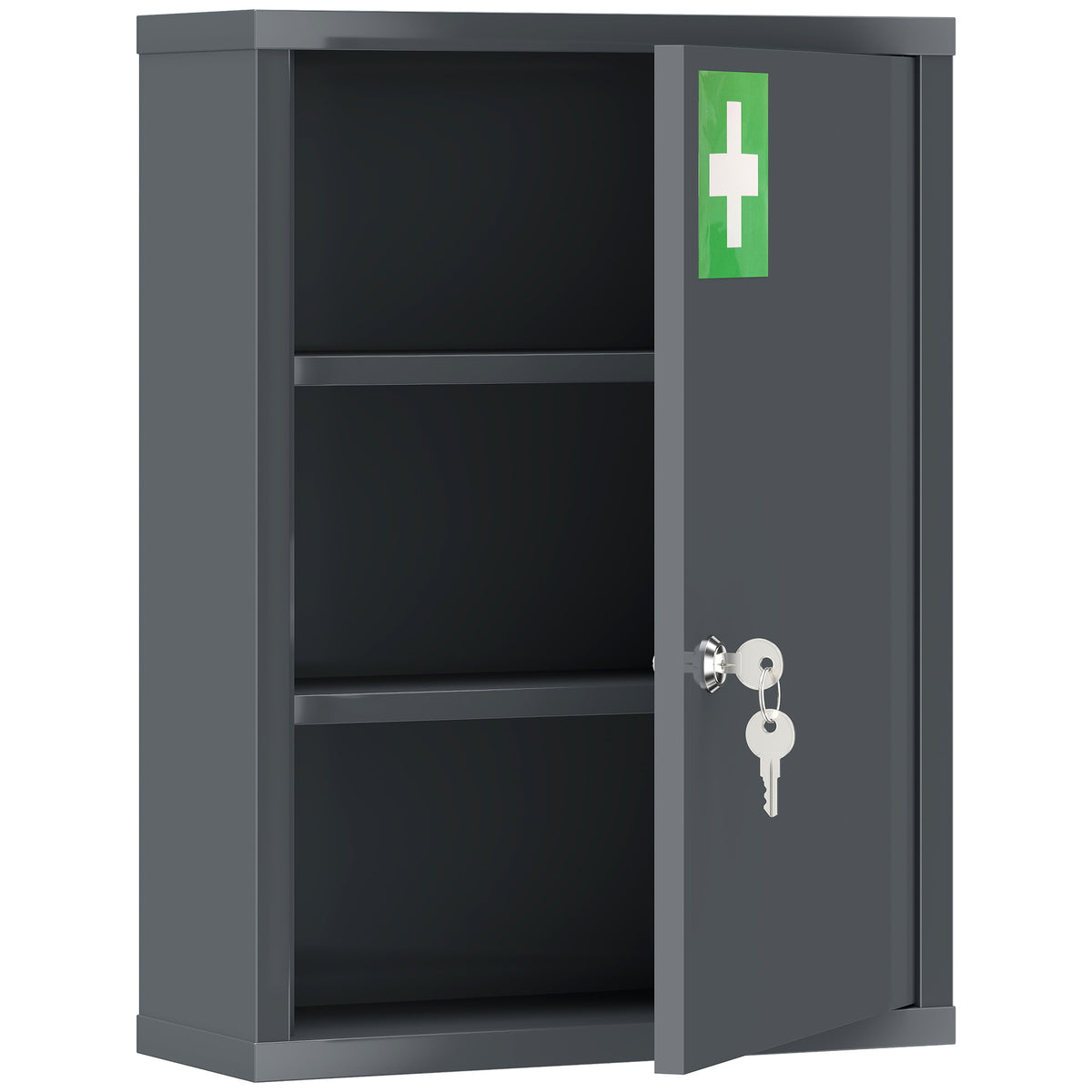 Armario botiquín de pared de acero, armario para medicamentos de 3 niveles con puerta con cerradura y 2 llaves, 40x15x53,5 cm, gris