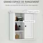 Armoire Murale de Salle de Bain Meuble Suspendu WC Placard 1 Porte 3 niches dim. 53L x 14,5l x 50,5H cm en bois Blanc