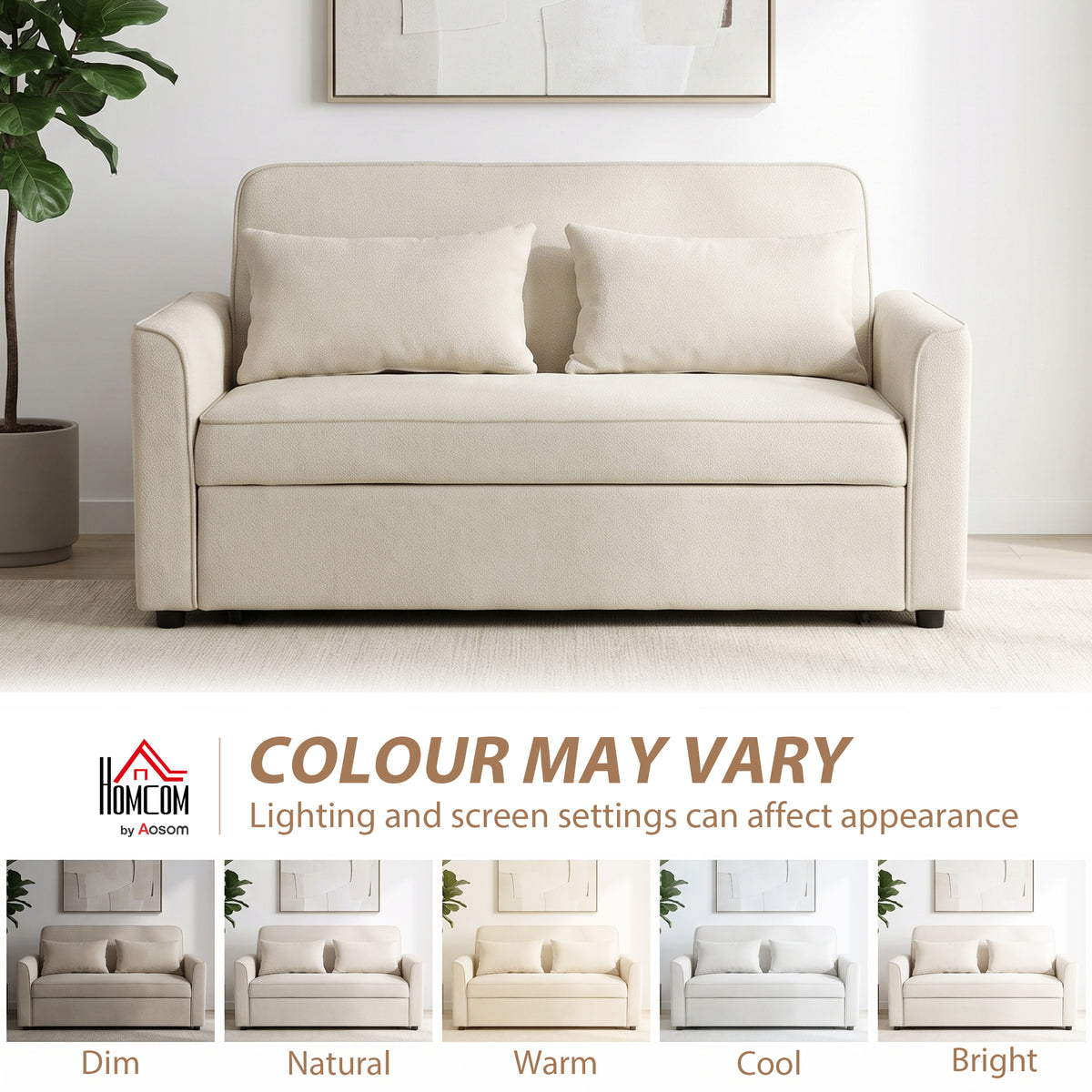 Canapé Convertible 2 Places 3 en 1, Canapé-Lit Clic Clac en Chenille 142 cm, Dossier Réglable, 2 Oreillers, Beige-8