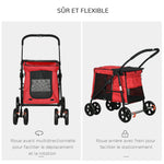 Opvouwbare honden- en kattenbuggy inclusief kussen, wielen met rem, 600D Oxford-stof, 102 x 62 x 105 cm, rood