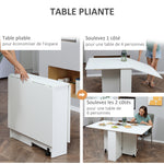 Table pliante de cuisine salle à manger amovible sur roulettes 75L x 140l x 74H cm blanc